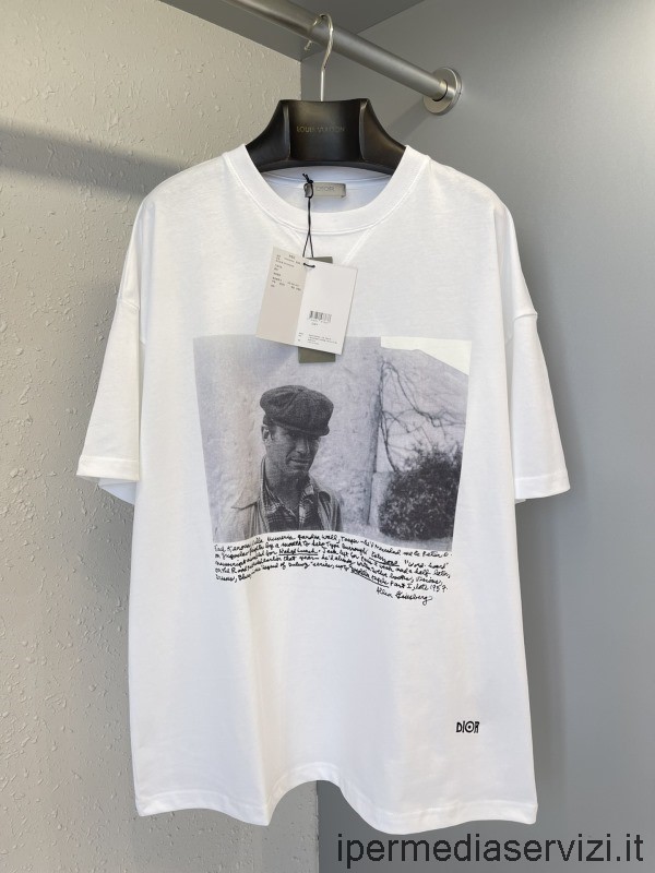 Réplica De Camiseta Extragrande De Dior Y Jack Kerouac En Jersey De Algodón Blanco Sml