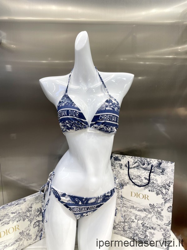 Réplica De Traje De Baño De Seda Azul Dior Bikini Sml