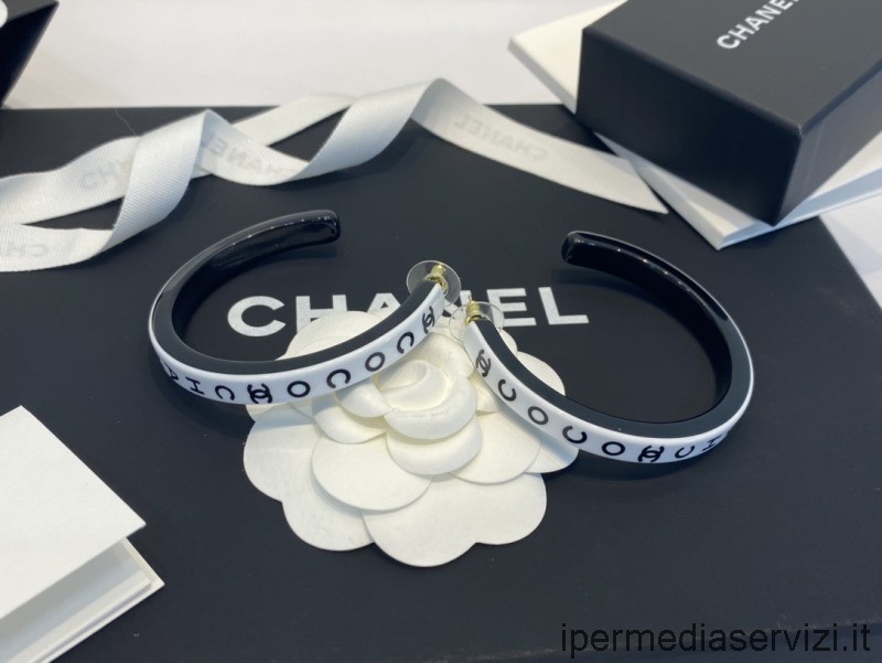 Réplica Chanel Blanco Negro Oro Coco Pendientes Ab8422