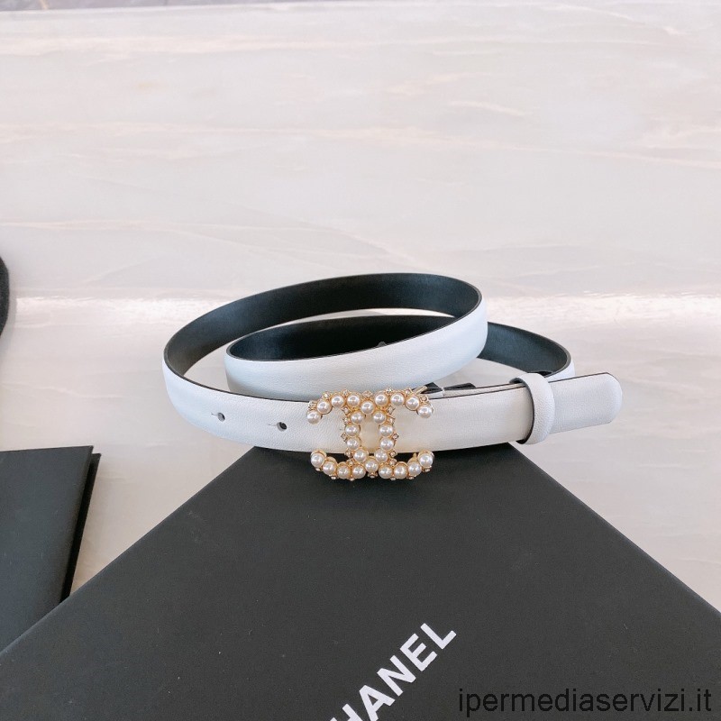 Réplica Chanel Perlas Cc Logo Cinturón De Cuero Blanco 20mm