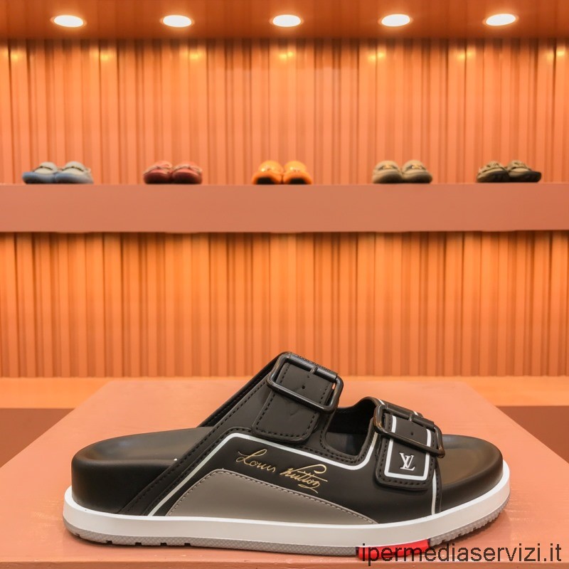 Réplica Louis Vuitton Cult Lv Trainer Flat Mule Sandalia En Piel De Becerro Negra 38 A 44