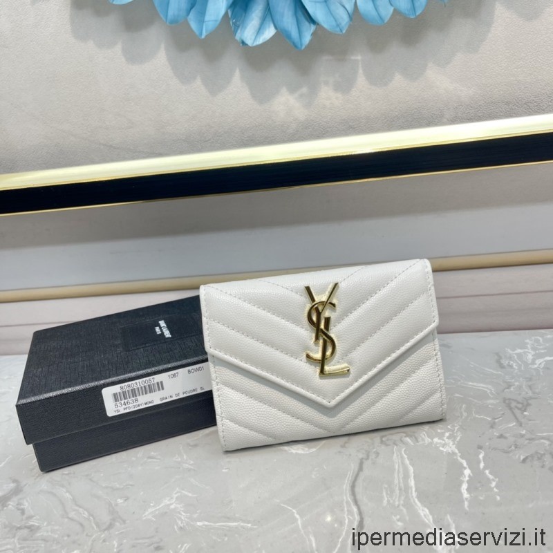 Réplica De Saint Laurent Ysl Monograma Sobre De Cuero Acolchado Blanco Monedero Billetera 12x10x2cm