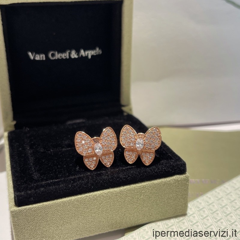 Réplica Van Cleef Arpels Diamantes Dos Pendientes De Mariposa Oro Rosa