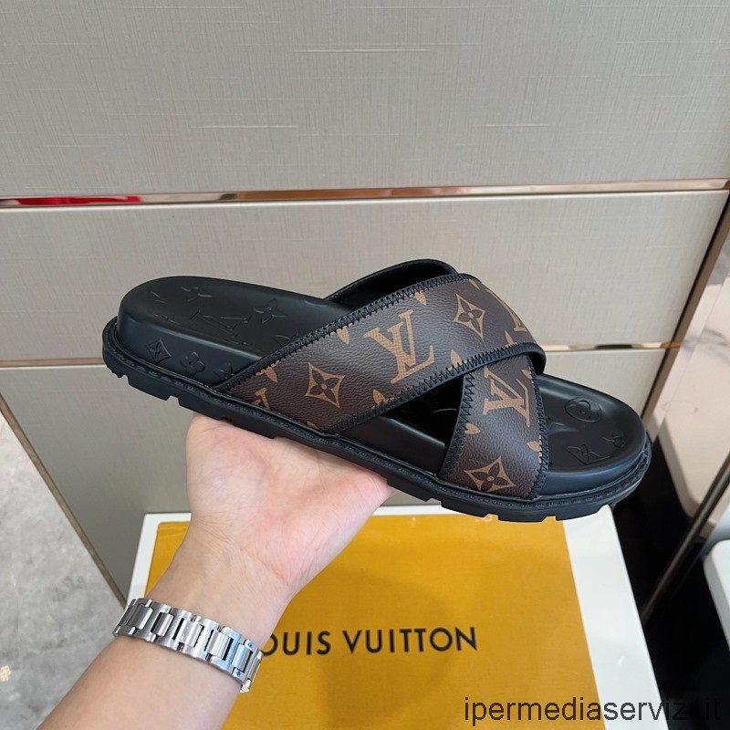 Réplica De Louis Vuitton 2022 Monogram Criss Cross Slide Sandalia En Marrón 38 A 45