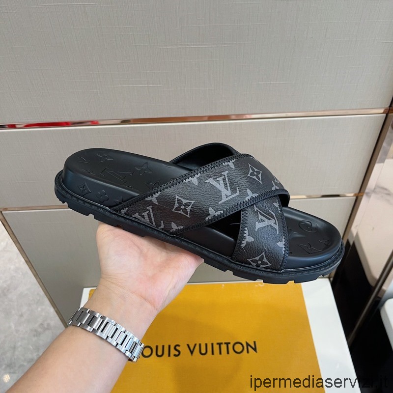 Réplica De Louis Vuitton 2022 Monogram Criss Cross Slide Sandalia En Negro 38 A 45