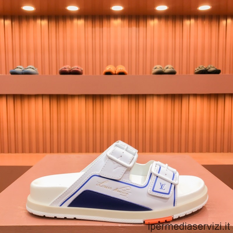 Réplica De Louis Vuitton Cult Lv Trainer Flat Mule Sandalia En Piel De Becerro Blanca 38 A 44