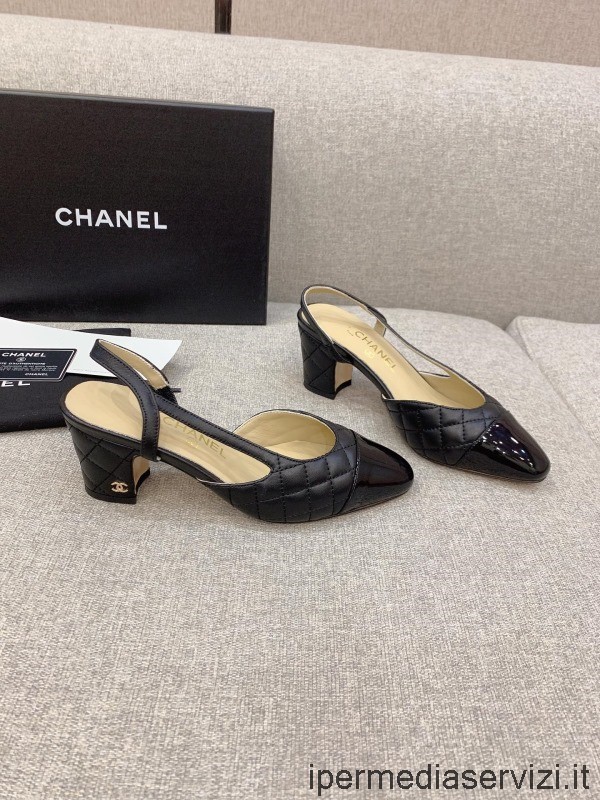 Réplica Chanel Vintage Negro Acolchado Cuero Slingback Bombas 60mm 35 A 39