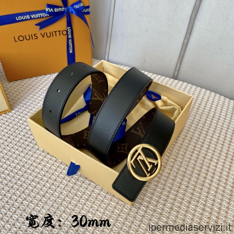 Réplica Louis Vuitton Lv Círculo 30 Mm Monograma Reversible Cinturón De Cuero Negro