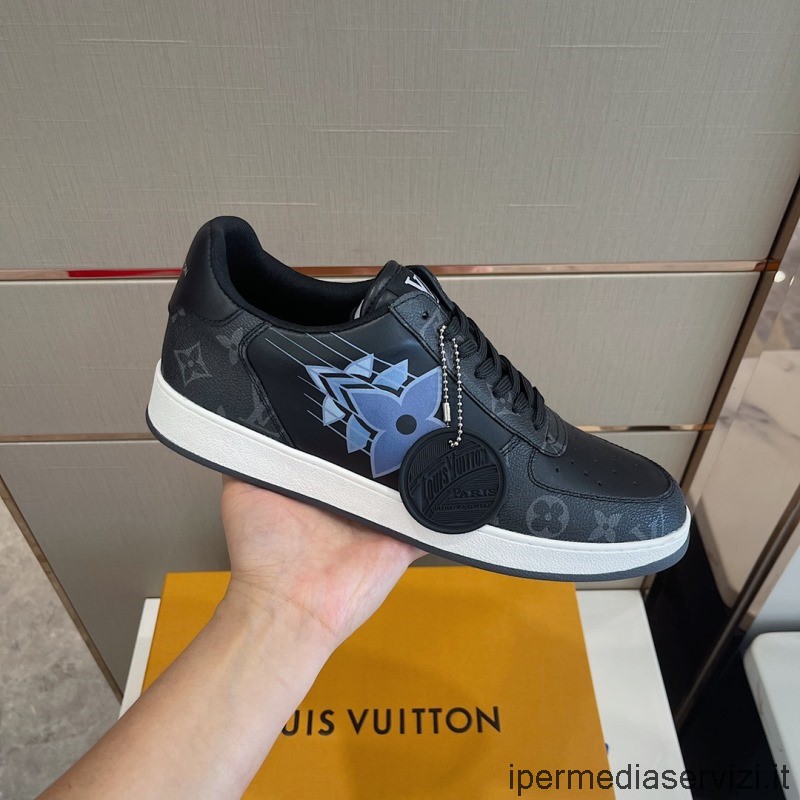 Réplica Louis Vuitton Lv Rivoli Mens Sneakers En Cuero Negro Y Monogram Canvas 38 A 45