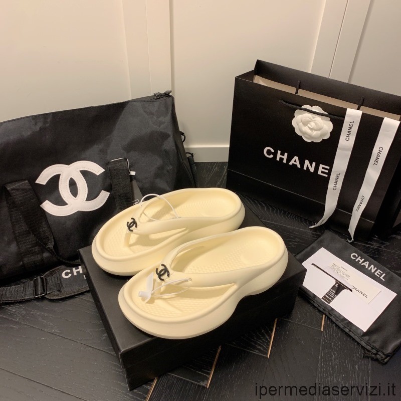 Replica Chanel Vintage Cc Caucho Tanga Sandalia Amarillo 35 A 45