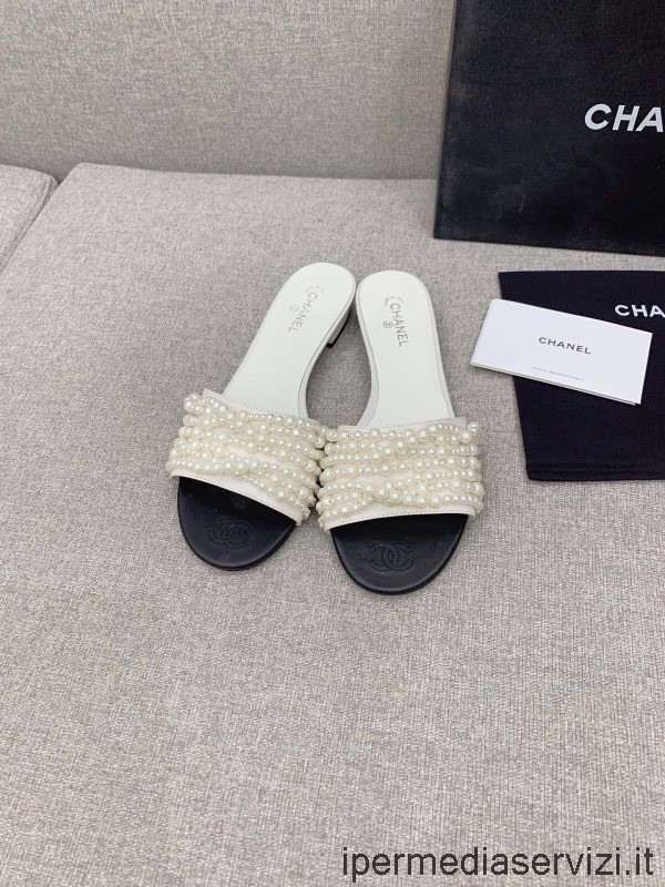 Réplica Chanel Vintage Cc Perlas Sandalias De Cuero En Blanco 35 A 40