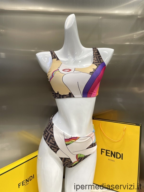 Réplica De Bikini De Traje De Baño Multicolor Fendi Con Incrustaciones Sml