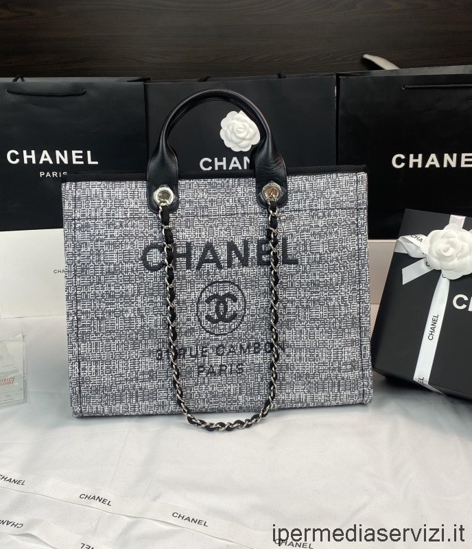 Réplica De Chanel Bolso De Hombro Grande Con Cadena Deauville Para Compras En Negro A66941 38x32x18cm