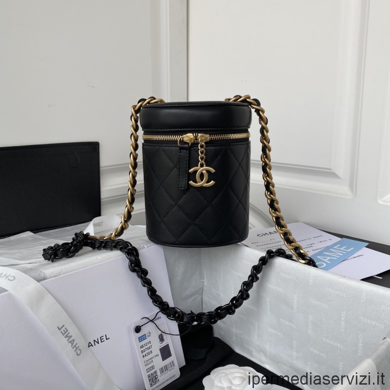 Réplica De Chanel Neceser Pequeño De Piel De Cordero Negro Con Cadena As3210 16x13x11cm