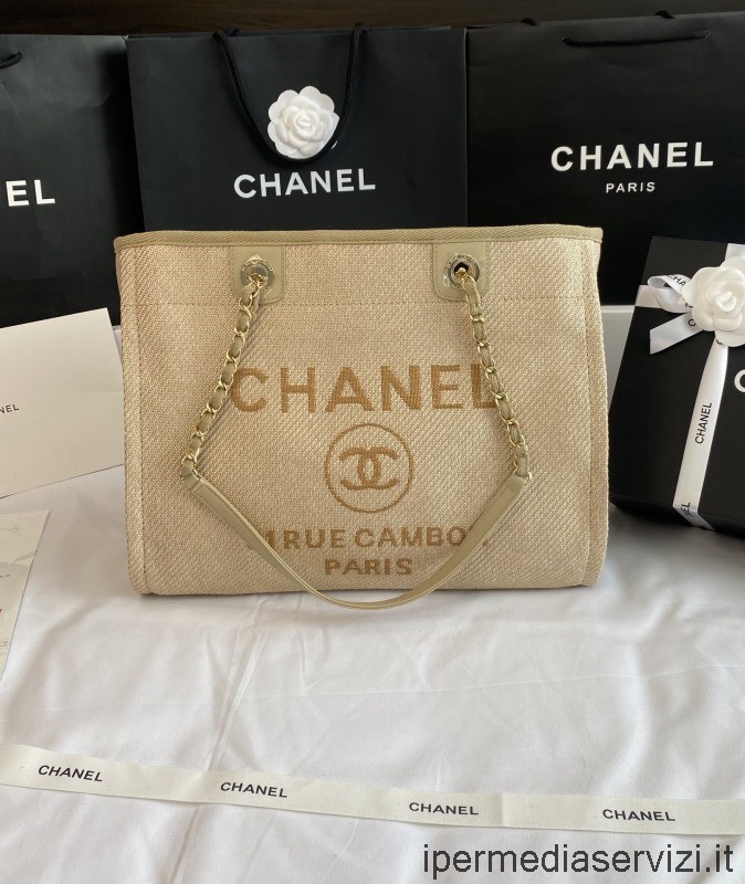 Réplica De Chanel Pequeño Bolso De Compras Con Cadena Deauville En Beige A67001 33x14x24cm