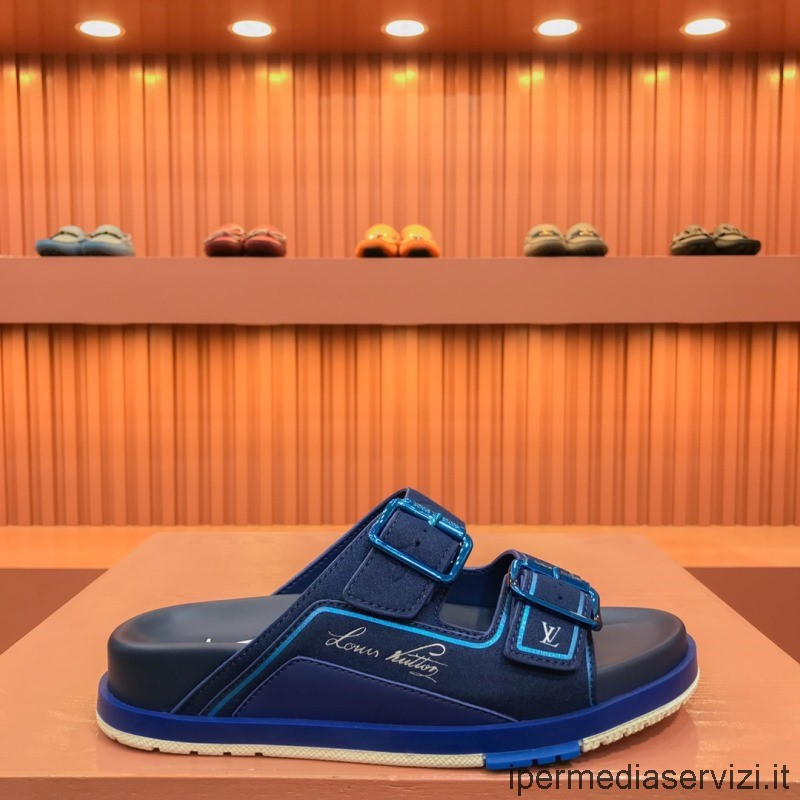Réplica Louis Vuitton Cult Lv Trainer Flat Mule Sandalia En Piel De Becerro Azul 38 A 44