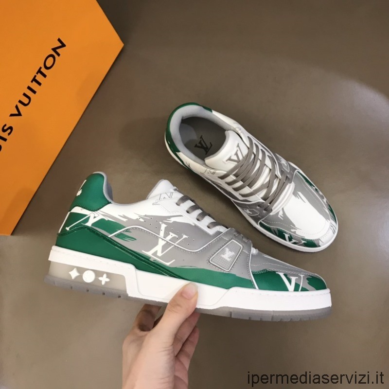 Réplica Louis Vuitton Mens Lv Trainer Low Top Sneakers En Verde Gris 38 A 45