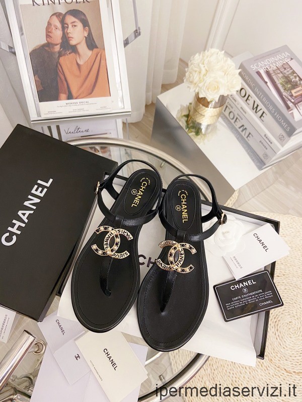 Replica Chanel Vintage Cc -logo Sandaalit Mustaa Nahkaa 35-42