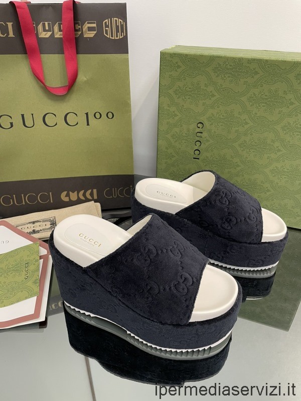 Replica Gucci Platform Wedge Slide Sandaali Mustaa Gg Samettia 35-43