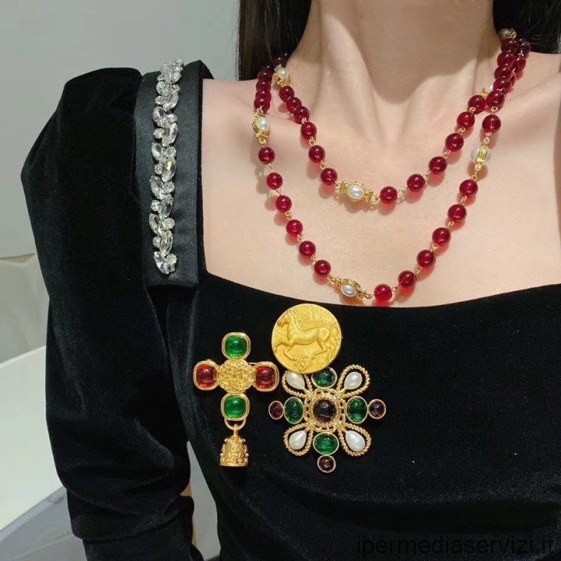 Réplique Chanel Vintage Perles Rouges Long Collier 120cm