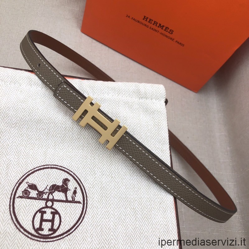Replique Hermes H Au Carre Boucle De Ceinture Bracelet En Cuir Reversible Gris Marron 13mm