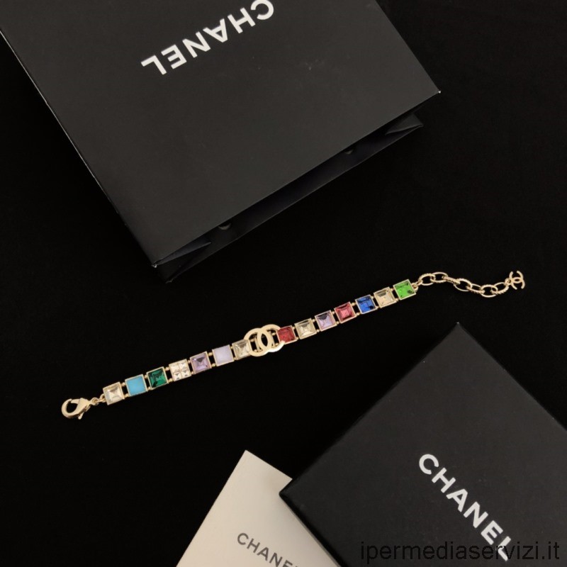 Réplique Chanel Or Cc Bracelet Cristaux Multicolores