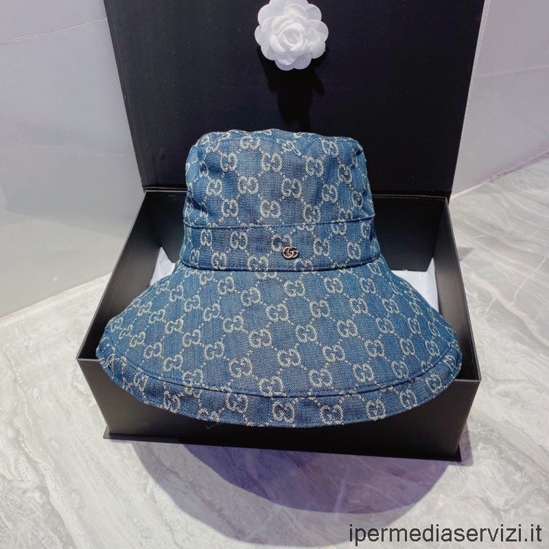 Réplique Gucci Bleu Gg Suprême Chapeau Seau à Larges Bords En Toile
