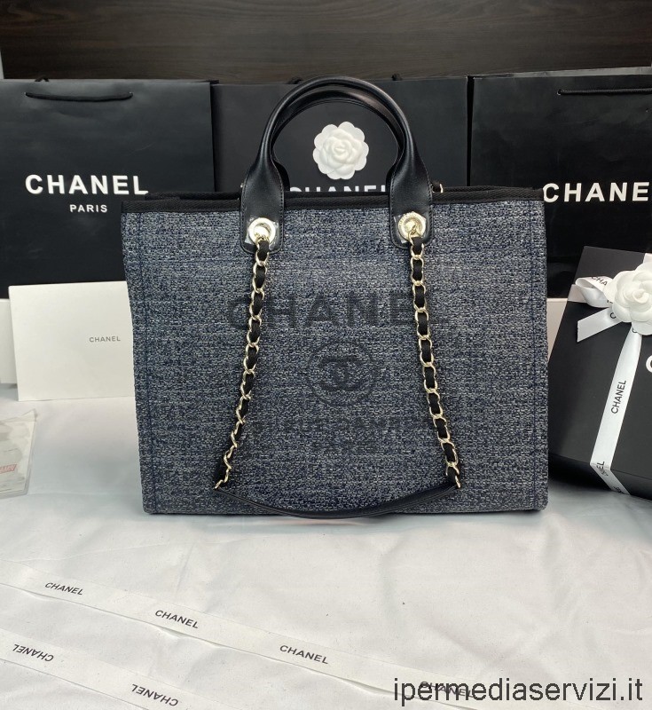 Réplique Chanel Grand Sac Fourre-tout Shopping Chaîne Deauville En Gris A66941 38x32x18cm