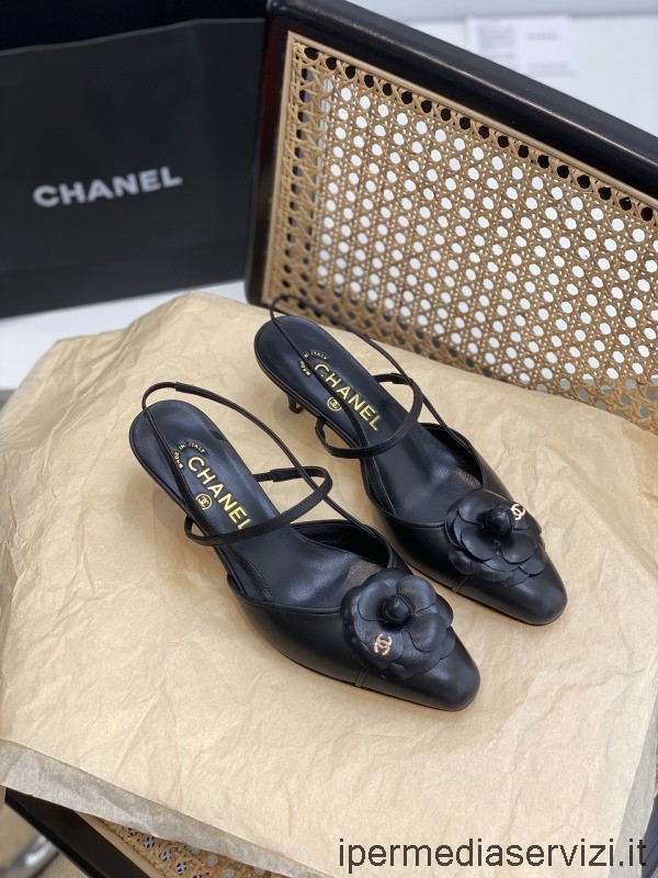 Réplique Chanel Pompes à Bride En Cuir Fleur De Camélia Noir 50mm 35 à 41