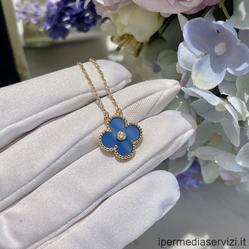 Réplique Van Cleef Arpels Vintage Alhambra Collier Pendentif Diamant Bleu