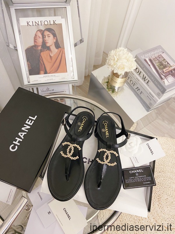 Sandali Replica Chanel Vintage Cc Logo In Pelle Nera Da 35 A 42