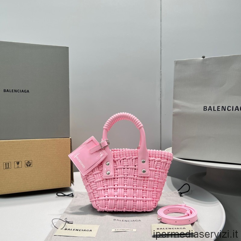 Replika Balenciaga Bistro Xxs Kosártáska Pánttal Rózsaszín Lakkozott Hamis Borjúbőrből 92818 26x15x8cm