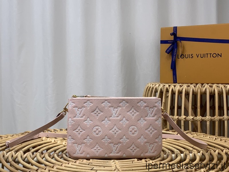 Replica Louis Vuitton Dupla Cipzáras Válltáska édes Rózsaszín Monogramos Bőrből M81429 20x12x3cm