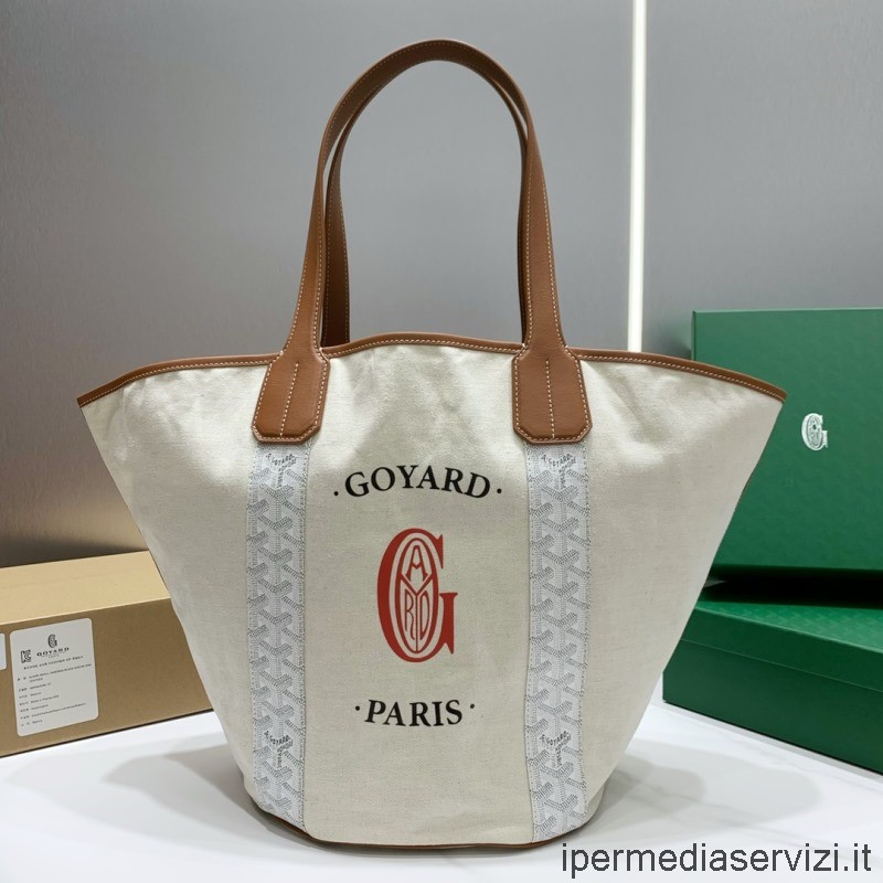 Replika Goyard Nagy Belharra Biarritz Kifordítható Bevásárlótáska Fehér Goyardine Vászonból 57x27x35cm