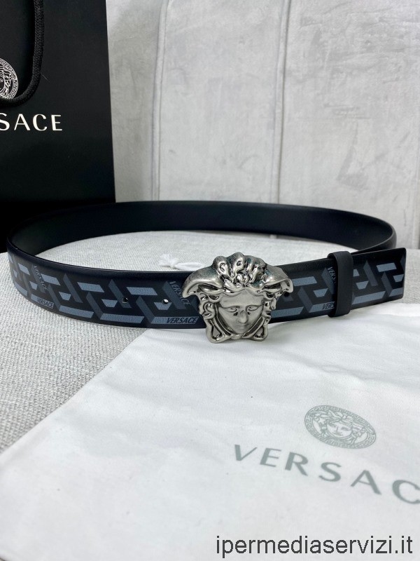 Replica Versace Medusa La Greca Mintával Díszített öv Fekete Kék Színben 40mm