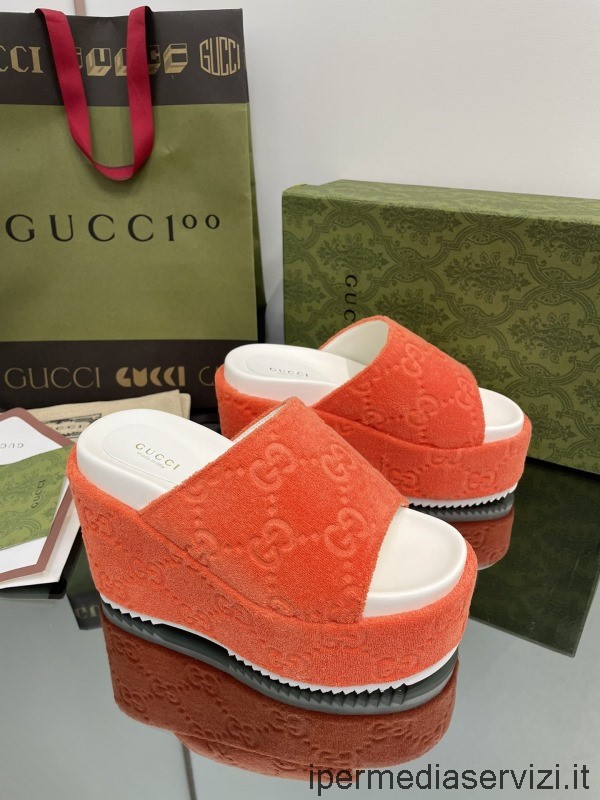 Replica Gucci Platform ékszandál Narancssárga Gg Bársony Színben 35-43