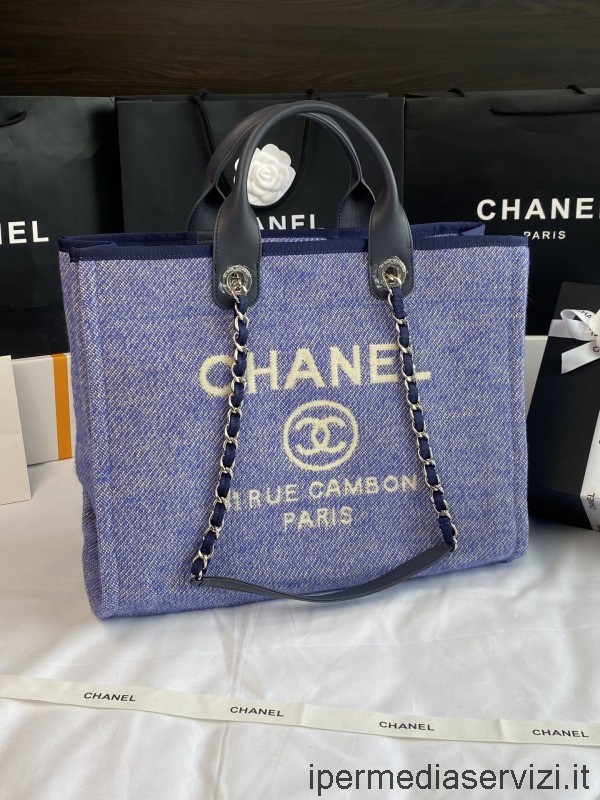 Chanel Replika Nagy Deauville Lánc Bevásárló Válltáska Kék Színben A66941 38x32x18cm