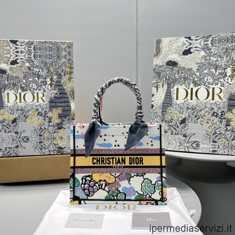 Dior Replika Kis Dior Könyves Táska Latte Dior Ciel De Reve Hímzéssel 25x21x14cm