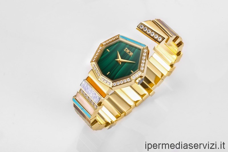 Replika Dior Vip Arany Gyémánt és Zöld Gyöngyház Drágakő Kvarc Szerkezetű óra 27x25cm