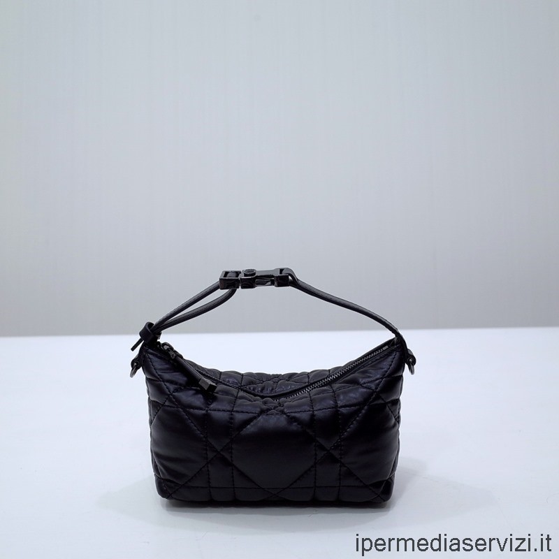 Replika Dior Kis Diortravel Nomád Tasak Válltáska Fekete Macrocannage Borjúbőrből 15x10x8cm