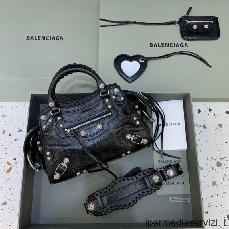 Replika Balenciaga Neo Cagole Xs Válltáska Fekete Aréna Báránybőrben 26x13x18cm