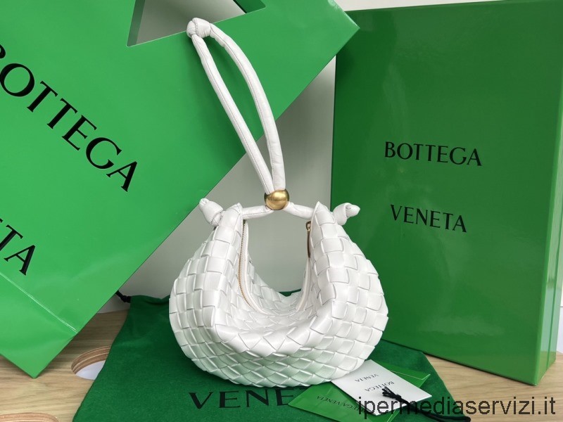 Replika Bottega Veneta Turn Kis Fehér Intrecciato Bőrtáska állítható Pánttal 29x3x19cm
