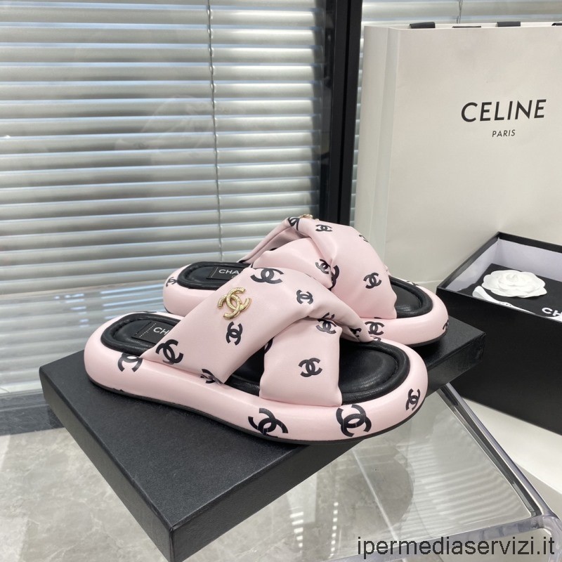Replica Chanel 2022 Allover Cc Logós Keresztben álló Lapos Szandál Rózsaszínben 35-40