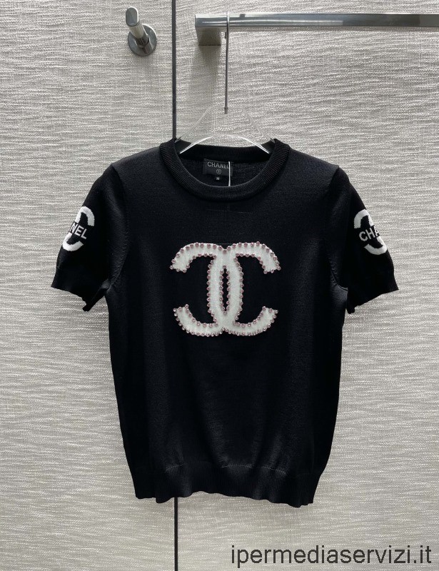 Replica Chanel Embroidery Cc Logo Fekete Kötöttáru Felsők Sml