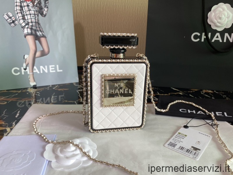 Replika Chanel Fehér Báránybőr Plexi Palack Estélyi Táska Lánccal As3263 16x9x3cm