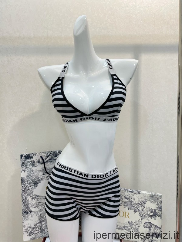 Replika Dior Jadior Fekete Fehér Csíkos Selyem Pamut Fürdőruha Bikini Sml