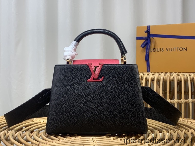 Replika Louis Vuitton Capucines Bb Felső Fogantyús Válltáska Fekete Rózsa Berlingot Taurillon Bőrből M59882 27x18x9cm