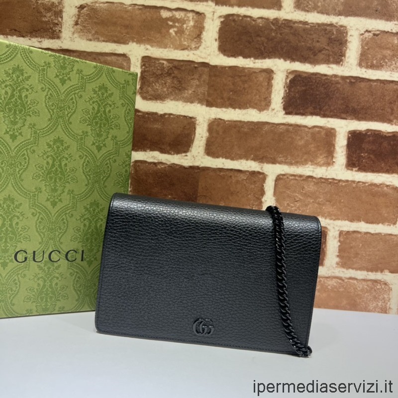 Replica Gucci Gg Marmont Láncos Válltáska Fekete Bőrből 497985 20x12x4cm