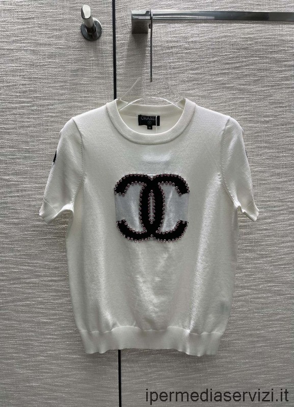 Replica Chanel Embroidery Cc Logó Fehér Kötöttáru Felsők Sml