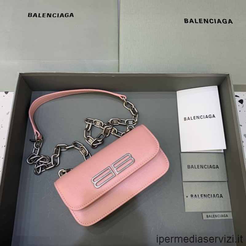 Replika Balenciaga Gossip Mini Válltáska Lánccal Rózsaszín Rugalmas Borjúbőrből 19x5x10cm